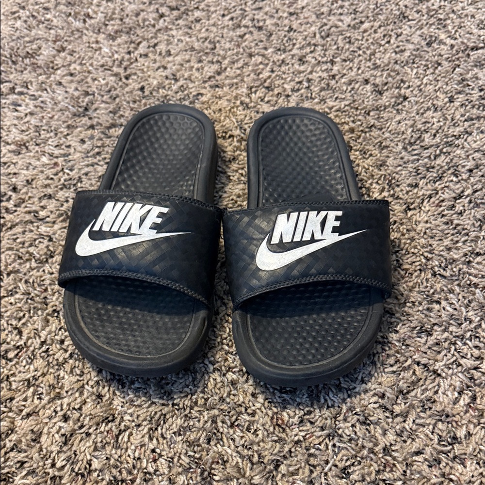 Nike Black Slide Sandals with White Logo